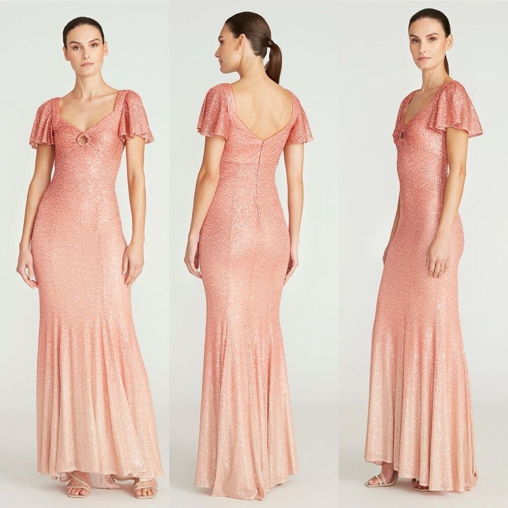 Theia Couture $749 Ombre Sequin Flutter Sleeve Ma… - image 6